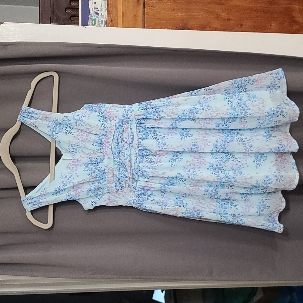Speechless Girls Dress Blue Colorful Flowers Zips Ties Lined Crinoline Sz 10 EUC